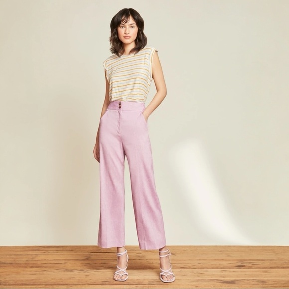 Veronica Beard Pants - Veronica Beard Jeanne Pant Heathered Orchid 4 High Waist Wide Leg Linen Blend